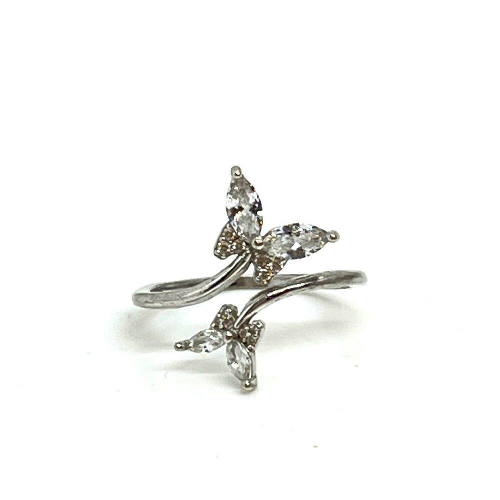 STERLING SILVER BYPASS BUTTERFLY RING MARQUISE CZ SPARKLE STATEMENT SIZE 6